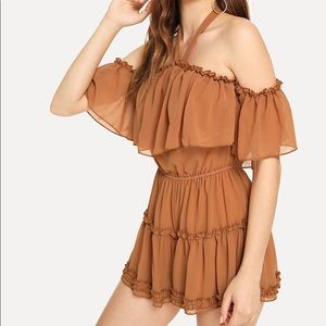 Breezy Halterneck Flounce Trim Tiered Romper